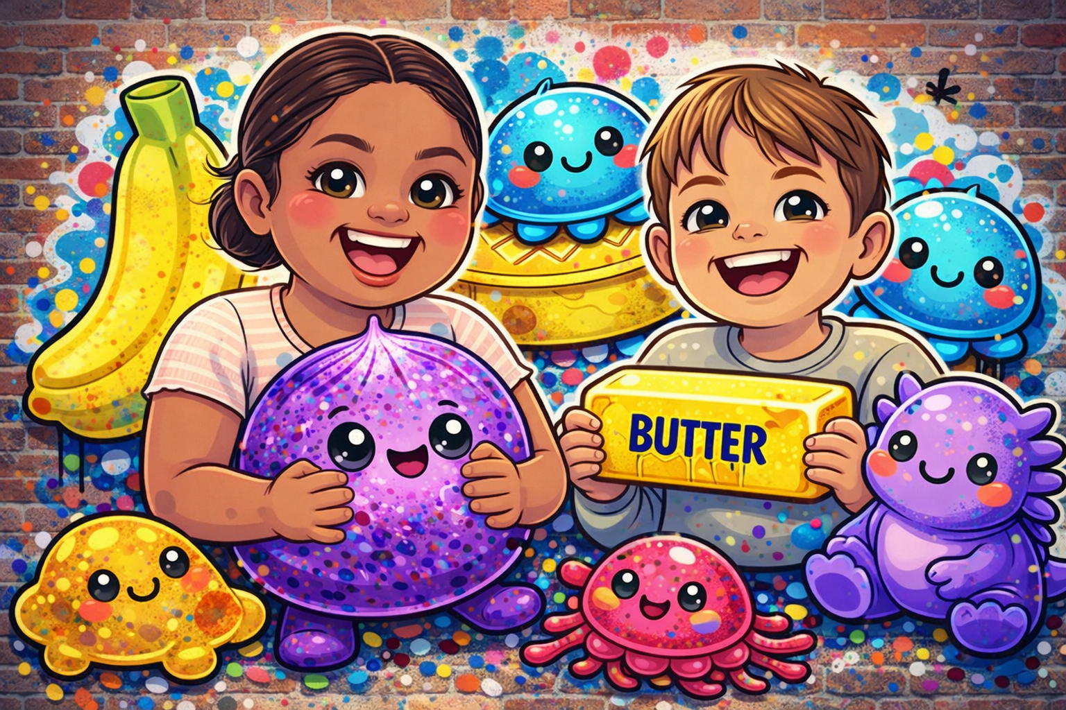Nari and Jordy, our little designers, with their colourful creations
